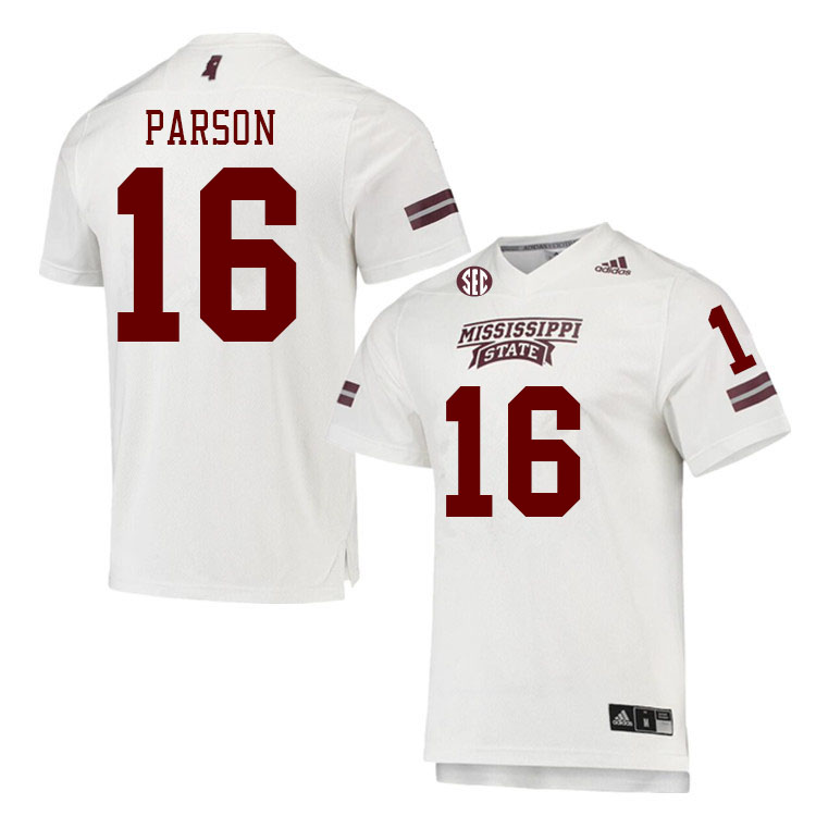 Men #16 Chris Parson Mississippi State Bulldogs College Football Jerseys Stitched Sale-White